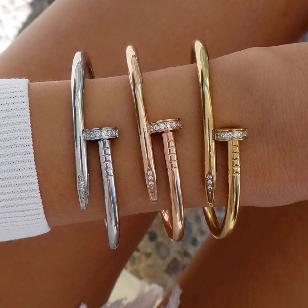 Stainless Steel CZs NAIL HEAD BANGLE BRACELET